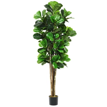 Gymax Figuier Artificiel à Feuilles de Violon de 6 Pieds pour Intérieur-Extérieur, Jardinière Décorative pour la Maison