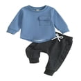 thumbnail image 1 of Toddler Boys 2PCS Pants Sets Solid Color Long Sleeve Sweatshirt and Drawstring Pants Sets 6-12 Months, 1 of 8