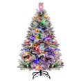 thumbnail image 1 of Costway 4.5 FT Pre-Lit Snow Flocked Christmas Tree Hinged Xmas Tree with 8 Modes 160 Lights, 1 of 10