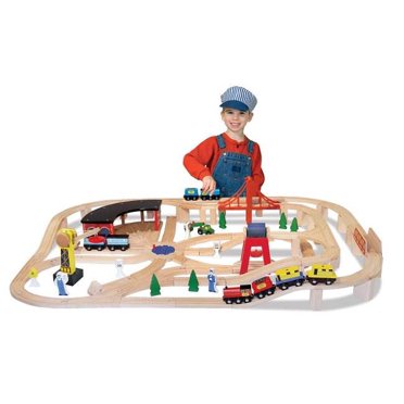 Melissa & Doug Ensemble Ferroviaire en Bois de Luxe avec Trains et Accessoires / 701