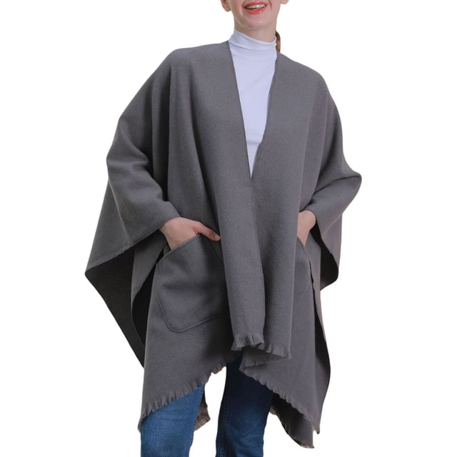 Châle Chaud pour Femmes - Poncho Réversible Ouvert pour l'Hiver