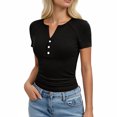thumbnail image 2 of cfhntfmh Henley Shirts for Women Summer Short Sleeve Tops V Neck Basic Tees Fitted Ribbed Button up Beach Vacation Shirts, 2 of 6