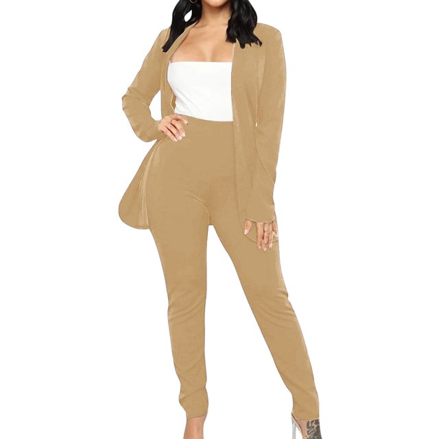 Yuyuzo Womens Business 2 Piece Sets Long Sleeve Open Front Blazer Jackets with Work Pants Solid Color Suits