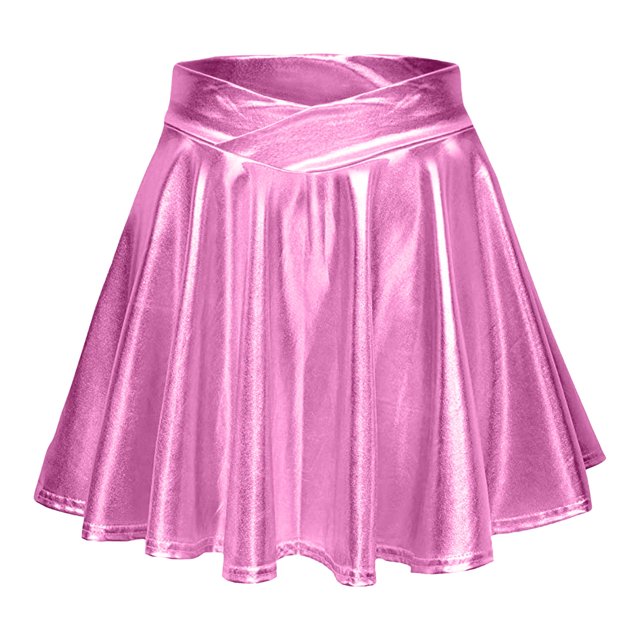 Jupe-Short Mini pour Femmes Métallique Brillante Évasée Plissée Taille Haute à la Mode