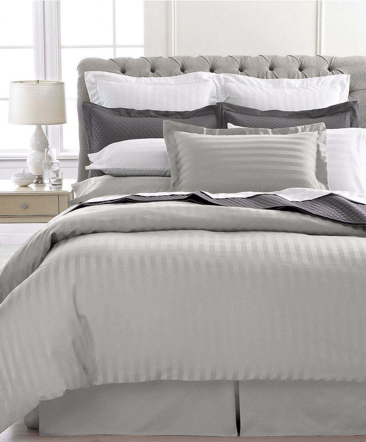 Ensemble de Couette Rayée Ultra Douce 1800 Series 3 Mcx (Très Grand, Gris)