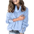 thumbnail image 2 of Fashion Women's Solid Turtleneck Long Sleeve Style Loose Knitting Ladies Tops Blouse, 2 of 5