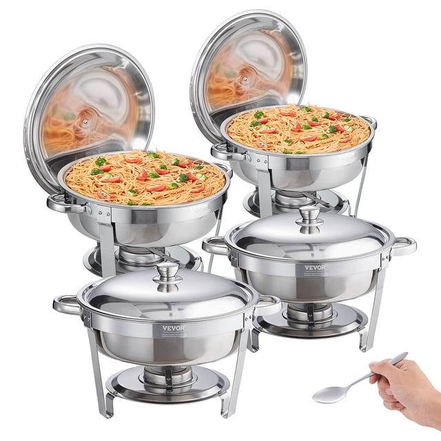 VEVOR Ensemble de Plats à Friction pour Buffet, 6 Qt Lot de 4, Réchaud en Acier Inoxydable avec Poêle Pleine Grandeur, Réchaud Rond de Restauration avec Couvercle Support de Poêle à Eau Support de Carburant Couvercle Support Cuillère, pour au Moins 6 Personnes Chacun