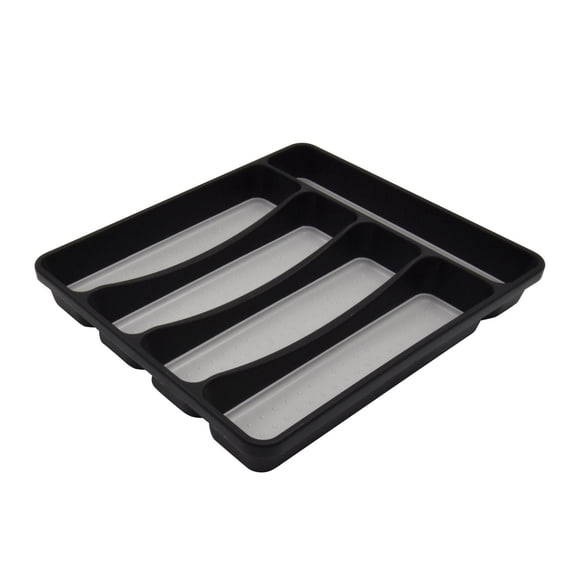 Mainstays Plastic Black 5 Compartment Non-Slip Drawer Cutlery Tray Large, 12.87" x 11.34", Kitchen Organizer, 1 Piece
