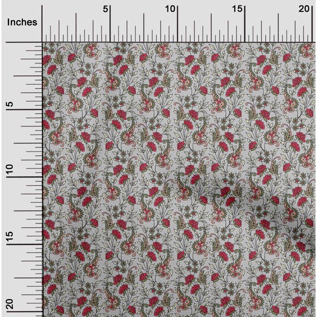 oneOone Polyester Lycra Fabric Leaves|Floral & Paisley Block Printed Fabric 1 Yard 56 Inch Wide