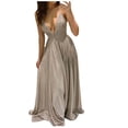 thumbnail image 1 of Fridja Femmes V-Cou Couture Creux sur le Dos Sling Solide Robe Longue Mince, 1 of 7