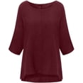 thumbnail image 4 of Pompotops Femmes O-Cou Solide Trois Quarts Coton Tops Chemisier T-shirt, 4 of 4