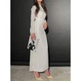 thumbnail image 4 of Faithtur Women's Spring Autumn Long Dress Solid Color Long Sleeve Half High Neck Ruched Tie Up Dress, 4 of 5