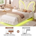 thumbnail image 3 of Homfa Twin Size Velvet Upholstered Bed with LED Lights, Floating Platform Bed Frame with Butterfly Crystal Button Tufted Headboard, Beige, 3 of 7