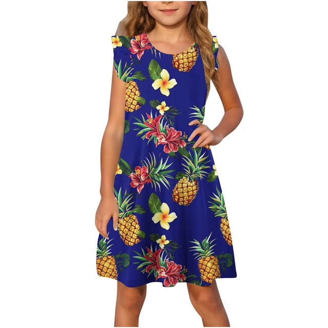 RXIRUCGD 2025 Vêtements d'Été pour Enfants Robe d'Été à Manches à Volants pour Filles 4-14T