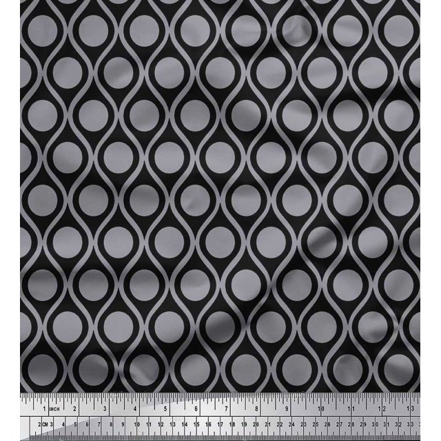 Soimoi Moss Georgette Fabric Dot & Ogee Damask Print Sewing Fabric Yard 42 Inch Wide