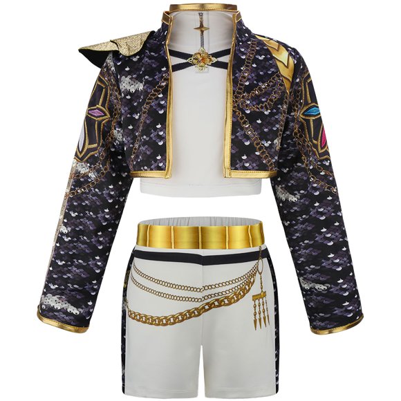 3PC Girls Pop Singer Stage Costume Halloween Jacket T-Shirt Shorts Set, Size 5-6Y