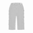 thumbnail image 4 of SDNall Womens Summer Woven Striped Patchwork Button Loose Cotton Linen Casual Capris, 4 of 9