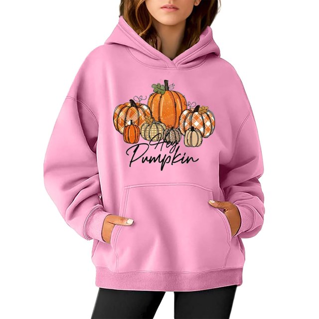 WEAIXIMIUNG Sweat à Capuche pour Femmes, Graphique, Imprimé Citrouille, Manches Longues, Décontracté, avec Poche