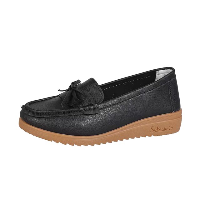 B91xZ Chaussures Confortables pour Femmes Mocassins à Semelle Crantée Plateforme Talon Épais Classique Bout Rond à Enfiler Uniforme de Bureau Oxfords Chaussures, Noir 7