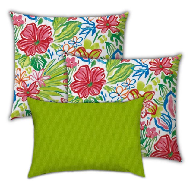 Joita Oreiller Intérieur/extérieur Tropical Islands - Tissu Polyester Vert (Lot de 3)