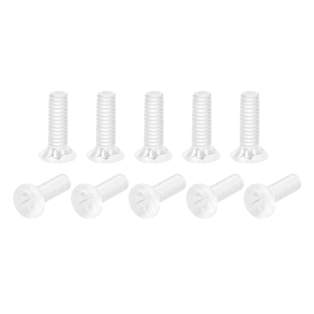 Unique Bargains Vis de Machine Phillips en Plastique M2x6 mm, Boulons de Machine à Tête Plate en PC, Lot de 25. Fabriquées en Matériau polycarbonate, Ces Vis Sont Légères, Non Conductrices et Résistantes aux Impacts, aux Produits Chimiques et à la corrosion. La Conception à Tête Plate à Encoches Permet un Ajustement Affleurant dans les Espaces Étroits. Largement Utilisé dans les Projets Électroniques, Aérospatiaux et de Bricolage.