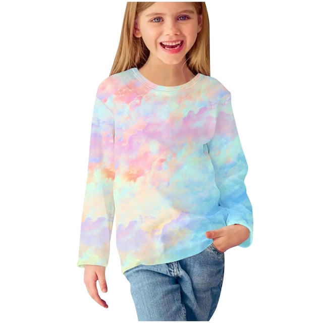 WRKEKC Chemises à Manches Longues pour Filles, T-Shirts à Manches Longues pour Filles, Chemises à Manches Longues à Imprimés pour Filles Jolis Chandails Ras du Cou Blouses Habillées Décontractées Vêtements