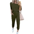 thumbnail image 1 of Ensemble Deux Pièces pour Femmes, Chandail à Manches Courtes avec Cordon, Pantalon Long, Survêtement, Ensemble Jogger, 1 of 6