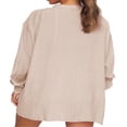 thumbnail image 3 of Women Two-piece Pants Suit  Solid Color Long Sleeve Blouse and Drawstring Elastic Waist Shorts, 3 of 5