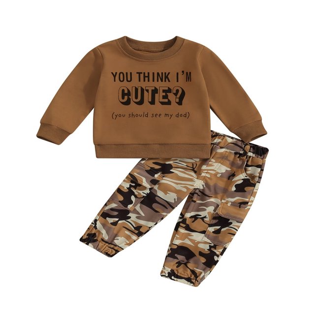 Baby Boys 2PCS Pants Sets Long Sleeve Round Neck Sweatshirt Tops Solid Color Pants Sets