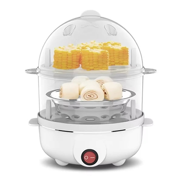 Katigan Electric Egg Cooker With Double Layer Steamer 350W US Plug, 1 Stainless Steel Steaming Bowl, Quick Boil Poach & Steam