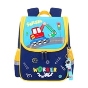 Riforla Kindergarten Backpack for Girls Lightweight Water Dinosaur Excavator Cartoon School Bag Toddler Daypack Preschool Backpack Boys Dark Blue