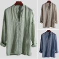 thumbnail image 3 of Ruibeauty Men's Chinese Style Solid Color Loose V-neck Long Sleeve Pullover Tops, 3 of 4