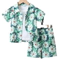 thumbnail image 1 of MIASHUI Toddler Boy Beach Outfit Set Summer Print Button Down Shirt Short Pants,Light Green,2-3 Years, 1 of 6