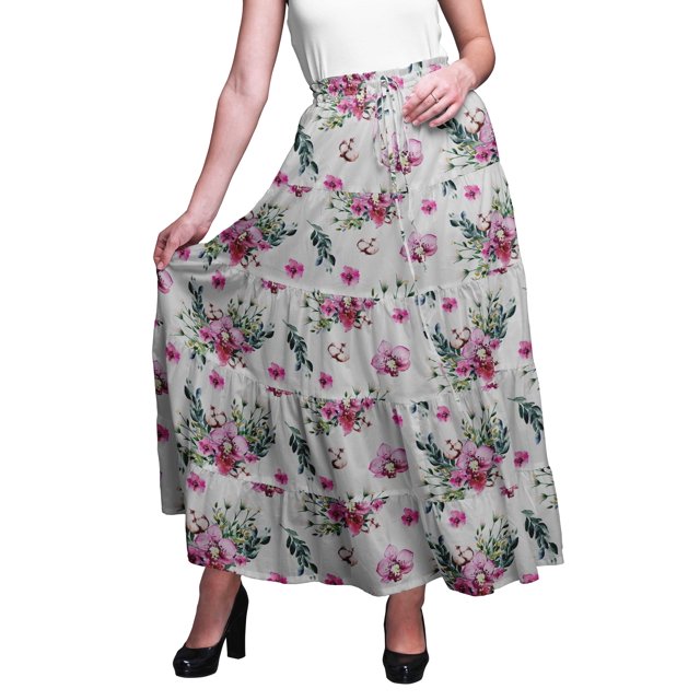Bimba Jupes Maxi Imprimées Femmes Style Bohème Gitane Longue Jupe en Coton