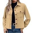 thumbnail image 1 of Timegard Button down Shirts for Women Cropped Long Sleeve Jackets Fall Solid Color Casual Loose Tops, 1 of 8