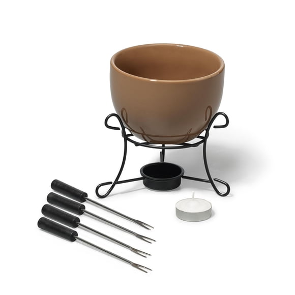 Starfrit Gourmet BISTRO Ensemble à Fondue au Chocolat, 7-pièces, Bol en Céramique, 4 Fourchettes incluses, Va au Lave-Vaiselle
