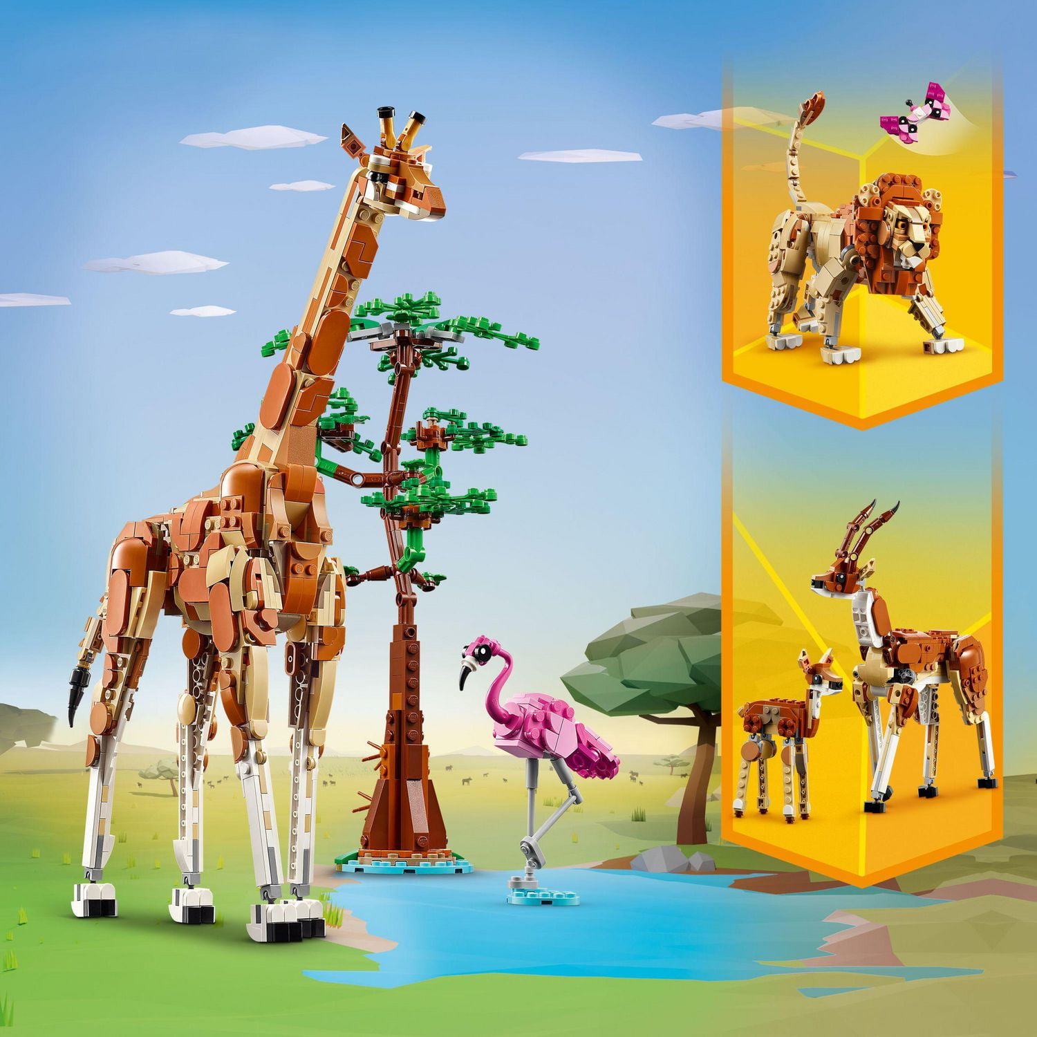 LEGO Creator 3 in 1 Wild Safari Animals, Rebuilds into 3 Different Safari Animal Figures - Giraffe Toy, Gazelle Toy or Lion Toy, Nature Toy, Building Set for Kids Ages 9 Years Old and Up, 31150