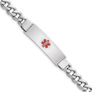 Bracelet à Maillons Gourmette Médical en Argent Sterling Plaqué Rhodium pour ID 8 Pouces "Bracelets