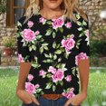 thumbnail image 2 of Pisexur Hauts pour Femmes, Hauts d'Été pour Femmes, Hauts de Sortie pour Femmes, Hauts pour Dames, T-shirt à Col Rond Plissé à Manches 3/4 pour Femmes, Coupe Ample, Manches Raccourcies, Violet, m, 2 of 8