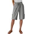 thumbnail image 1 of Womens Half Shorts Pants Summer Elastic Waist Buttons Casual Linen Pockets Pants, 1 of 8