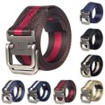 thumbnail image 2 of Men Belt Dual Alloy Buckle All-match Adjustable Webbing Belt Canvas Web Belt, 2 of 9