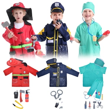 Toptie Ensemble de Costumes de Carrière pour Enfants, Ensemble de 3, Policier, Chirurgien, Pompier pour Fête d'Halloween