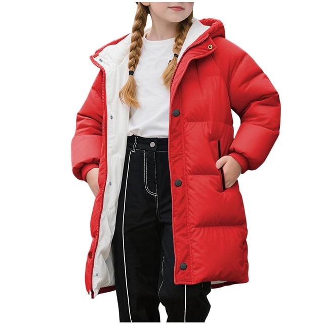 Boys Winter Jacket Solid Hooded Down Long Sleeve Casual Outwear