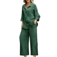 thumbnail image 1 of Miqool 2 Piece Sets for Women Summer Tracksuits Button Down Oversized Shirts and Wide Leg Long Pants Two Piece Lounge Sets Matching Outfits with Pockets, 1 of 6