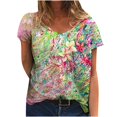 thumbnail image 1 of DPTALR T-shirt à Manches Courtes Imprimé à Grand Col en V pour Femmes Haut pour Femmes, 1 of 9