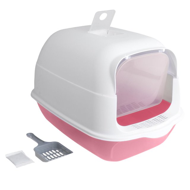 TISHITA Bac à Litière pour Chat avec Capuchon Fermé et Couvert Toilette pour Chat avec Porte Réutilisable Facile à Rose