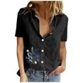 thumbnail image 2 of Mefallenssiah Femmes Imprimer Manches Courtes Bouton en Vrac Col Rabattu Chemise Blouse Solide tops, 2 of 8