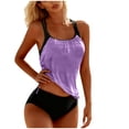 thumbnail image 1 of Moxiu Women's Two Piece Tankini Bathing Suits T-Back Top Ruched Padded Modest Swim Shorts Summer Basic Swimwear Purple,XXL, 1 of 5