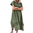 thumbnail image 2 of Ovzne Robes pour Femmes 2025 Robe de Plage Robe d'Été pour Femme à Manches Courtes Imitation Coton et Lin Col Rond Couleur Unie Poches Ourlet Fente Robe Robe de Printemps Robe Courte Liquidation, 2 of 6