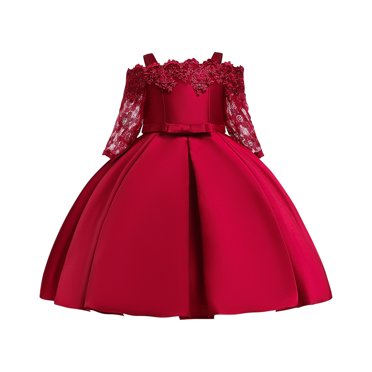 Robes de Fête pour Filles Tout-Petits Filles Couleur Unie Broderie Dentelle Manches Courtes Nœud Robe de Fête d'Anniversaire Robes pour Enfants Robes d'Anniversaire pour Filles Robes à Manches Courtes Petites Filles